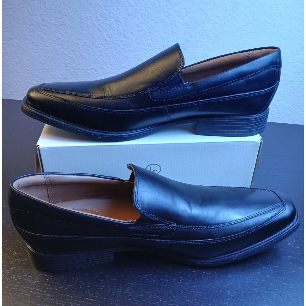 Clarks Collection Mens Black Leather Loafers Square Bicycle Toe Slip On 11.5 W